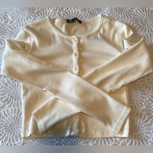 ZARA Cream Ribbed Button-Front Long Sleeve Top